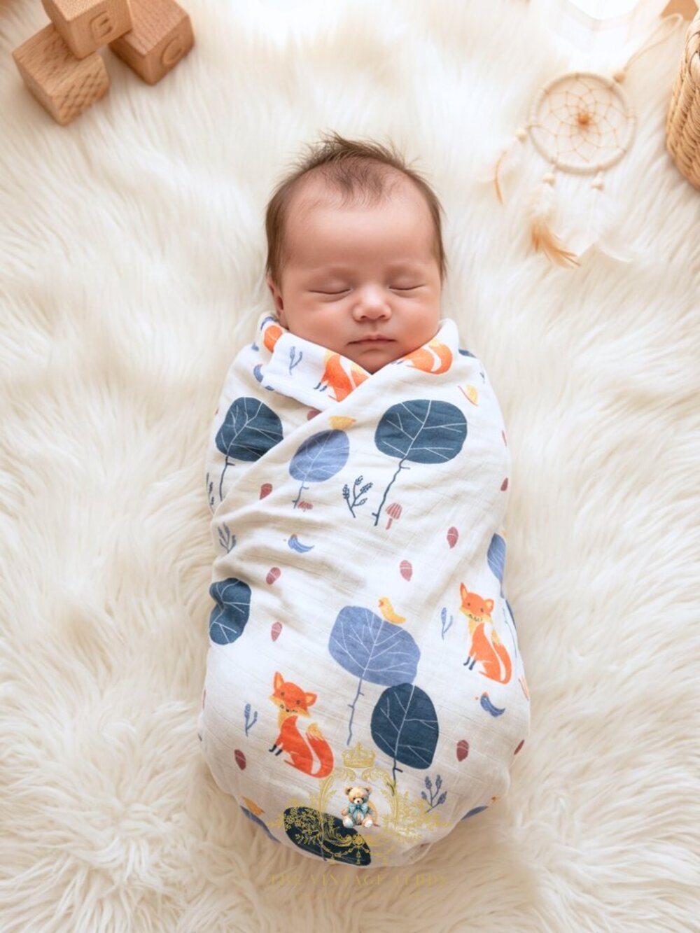 NWT Cute Baby Swaddling Receiving Blanket 100% Organic Cotton Muslin Little Fox